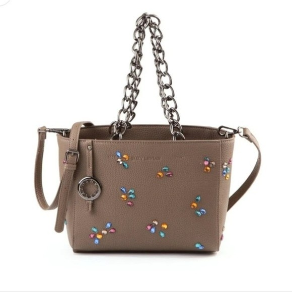 Suzy Levian Pebbled Faux Leather Rhinestone Satchel Handbag NWTs 2 COLOR OPTIONS - Picture 3 of 8